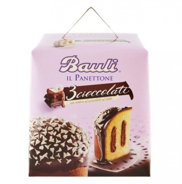 Cozonac cu ciocolata Bauli Panettone Tre Cioccolati 800g | Delicii Gourmet
