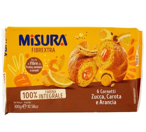 Cornuri Integrale Cu Crema De Dovleac Morcov Si Portocale Misura Fibrextra 300G 6 Buc