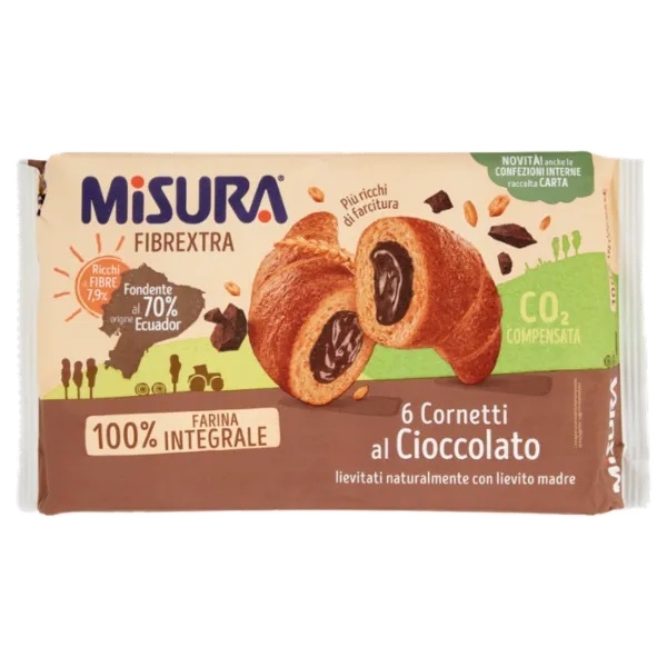 Cornuri Integrale Cu Umplutura De Ciocolata Neagra Misura Fibrextra 300G 6 Buc